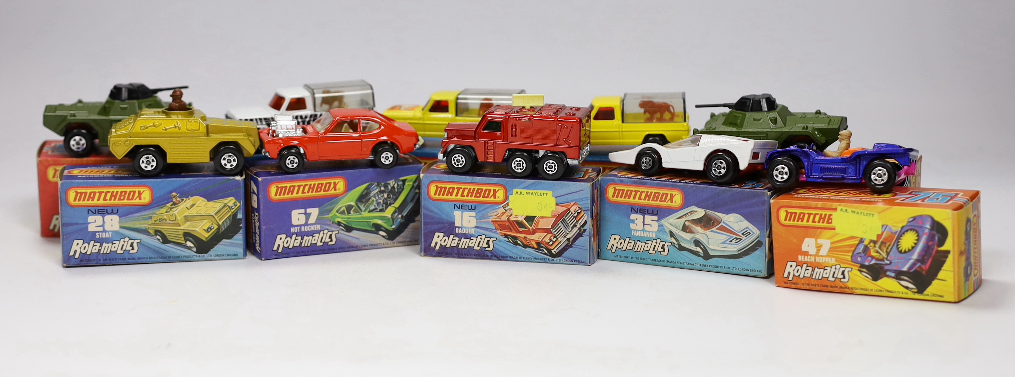 Fifteen boxed Matchbox Superfast 1-75 Rola-matics series diecast vehicles
